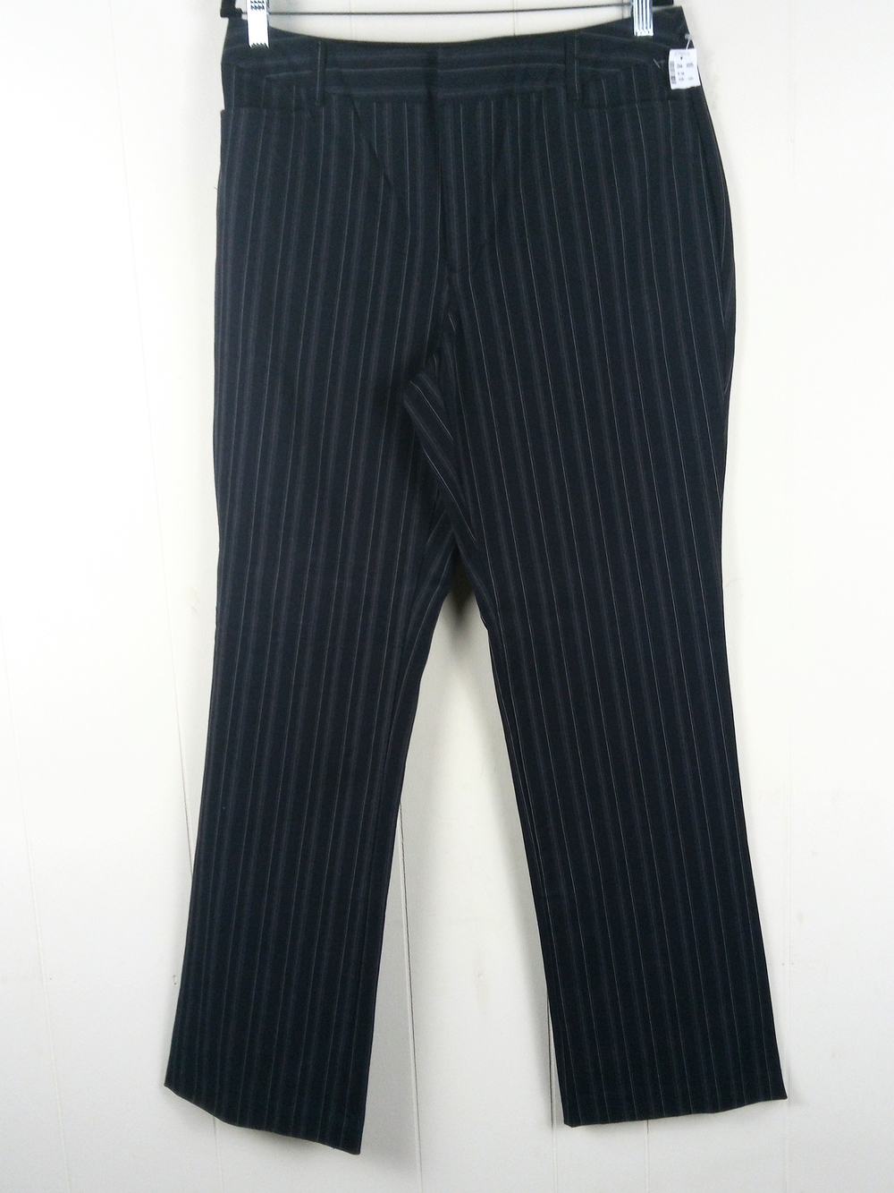 St Johns Bay Stretch Pinstripe Dress Pants Women 14T Black Trousers Straight NEW
